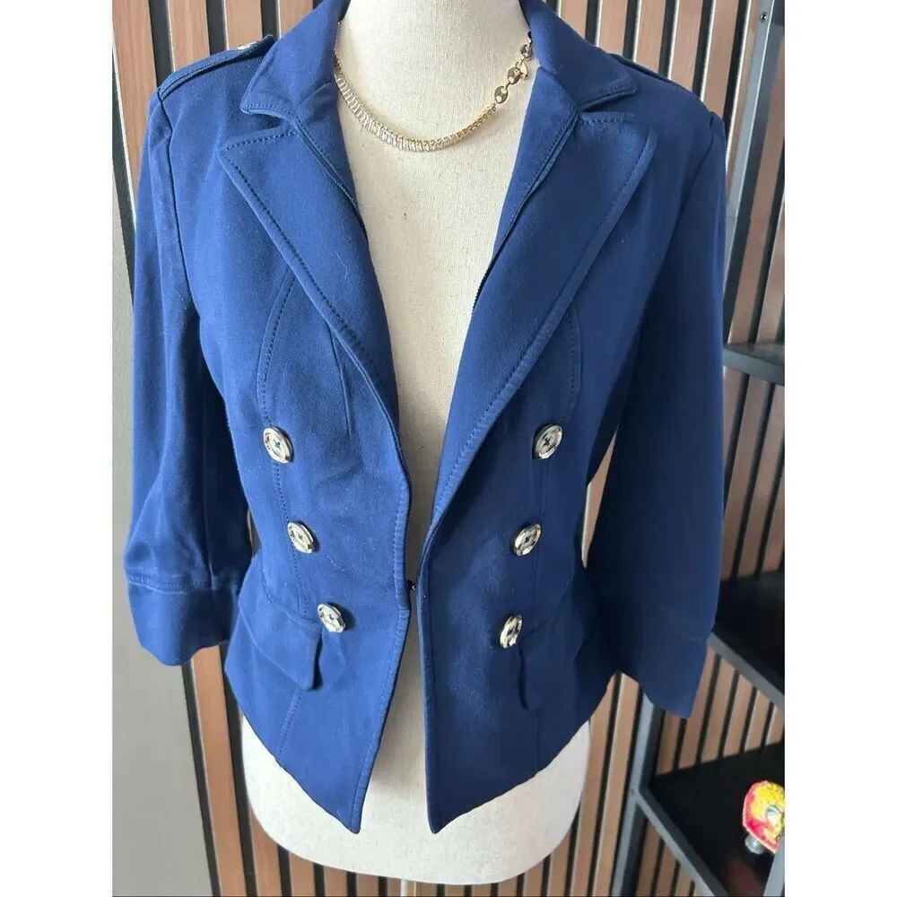 White House Black Market Navy Nautical Captain Button Blazer Coat Jacket 4